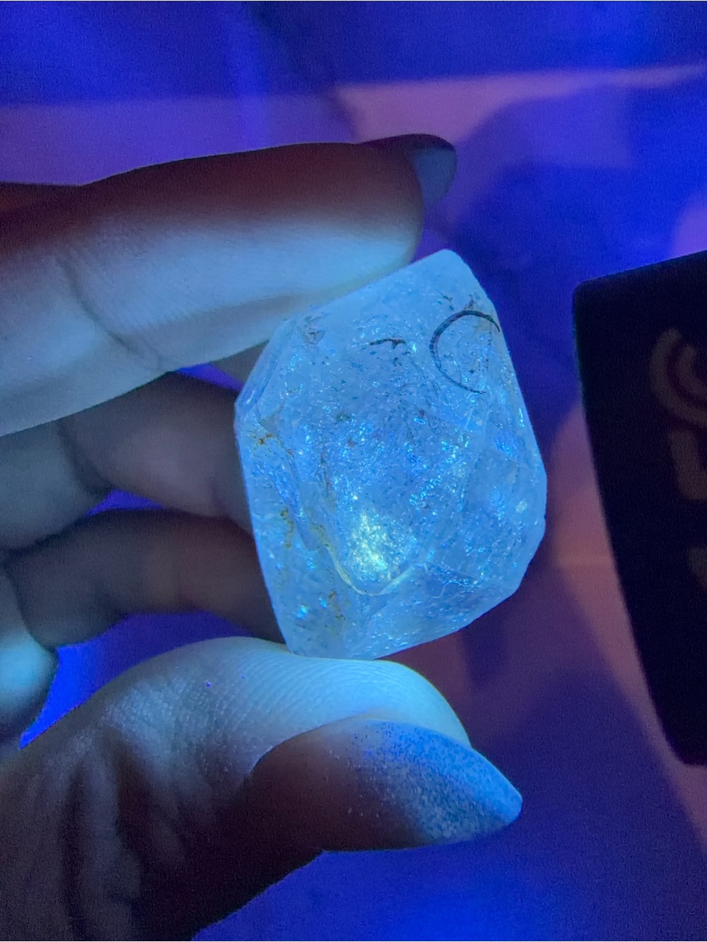 Blue & Green UV Reactive Enhydro Quartz Crystal, Carbon Inclusion Quartz,A585